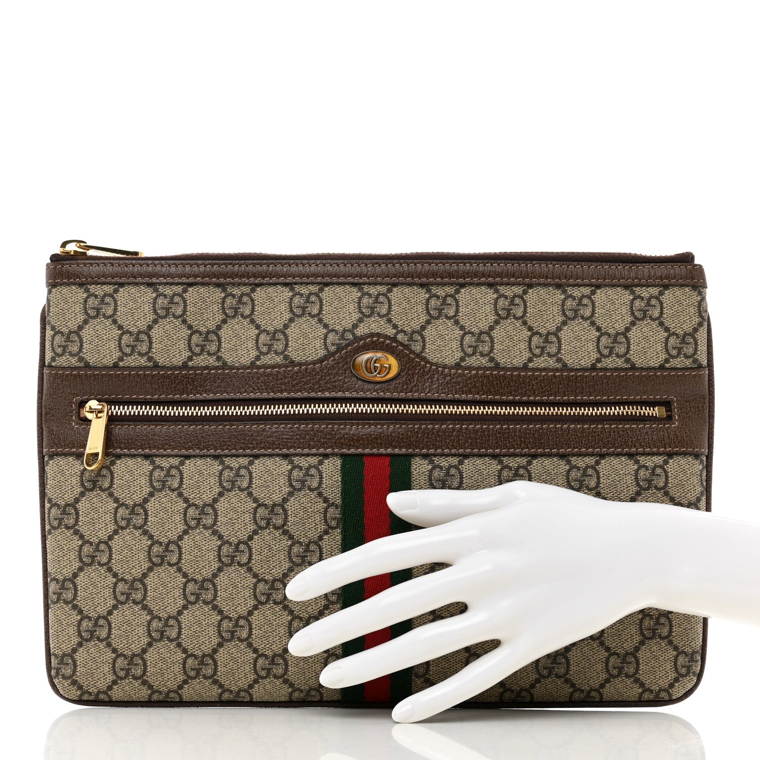 Gucci GG Supreme Monogram Large Ophidia Pouch Clutch Brown 2 of 10