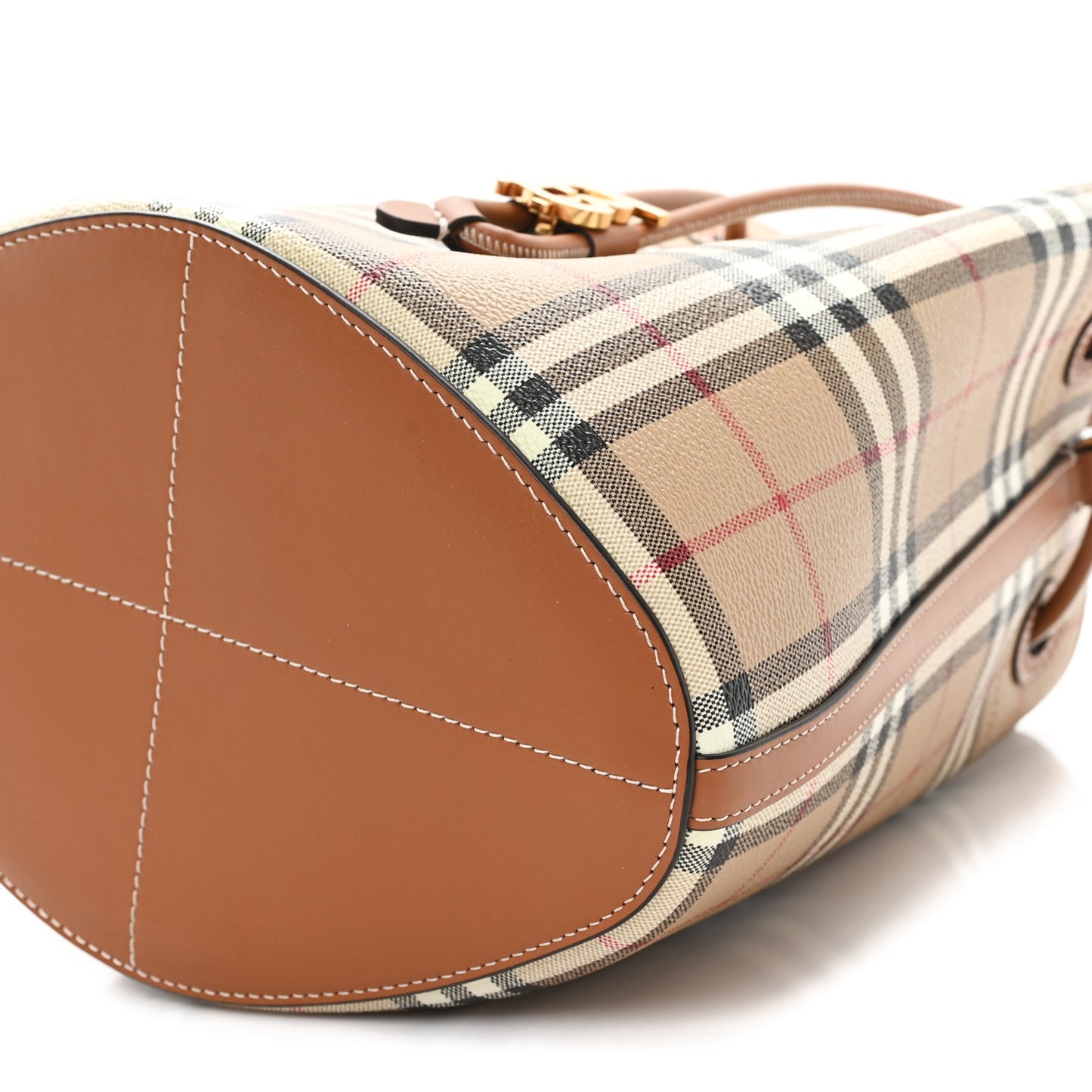 E-Canvas Vintage Check Small Drawstring Bucket Bag Briar Brown