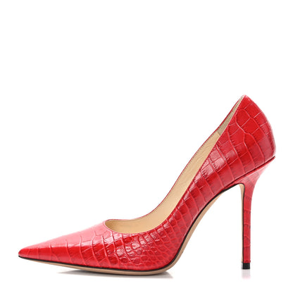 Jimmy Choo Calfskin Crocodile Embossed Love 100 Pump 39.5 Red 1 of 7