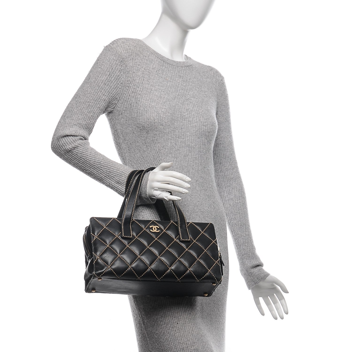 Chanel Calfskin Contrast Stitch Surpique Bowler Black 2 of 7