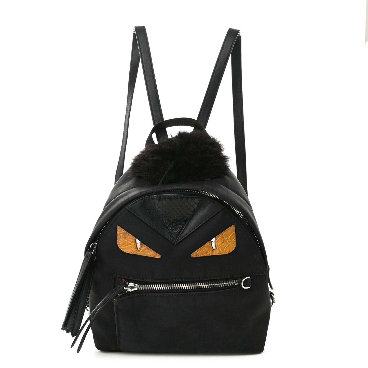 Nylon Vitello Dolce Goat Fox Fur Crocodile Monster Eyes Mini Backpack Black Sunflower