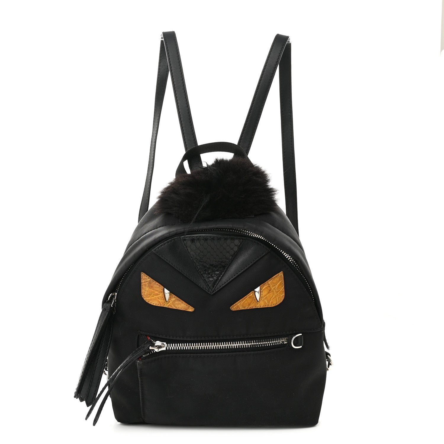 Fendi Nylon Vitello Dolce Goat Fox Fur Crocodile Monster Eyes Mini Backpack Black Sunflower 1 of 15
