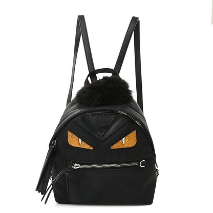 Fendi Nylon Vitello Dolce Goat Fox Fur Crocodile Monster Eyes Mini Backpack Black Sunflower 1 of 15