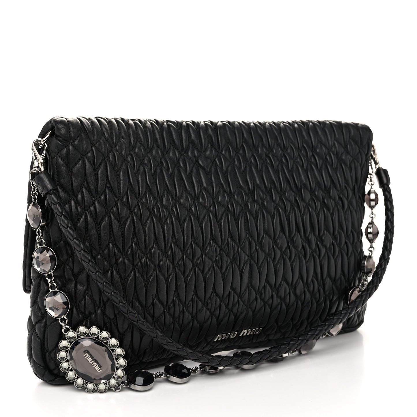 Nappa Matelasse Crystal Flap Clutch Black