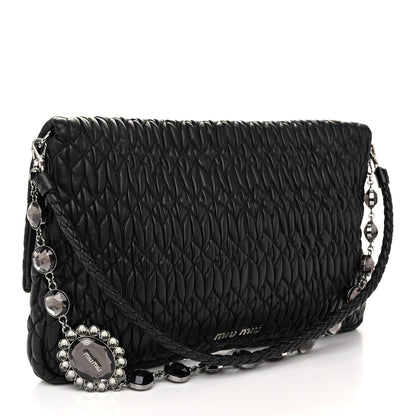 Miu Miu Nappa Matelasse Crystal Flap Clutch Black 3 of 12