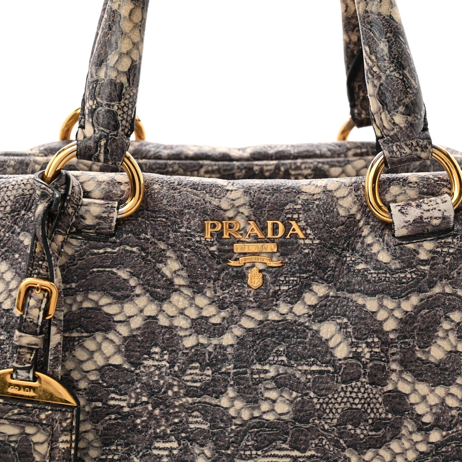 PRADA BAULETTO ハンドバッグ タルコ Prada Cervo Lux Print Lace Bauletto Bag Talco 1880690 – FASHIONPHILE