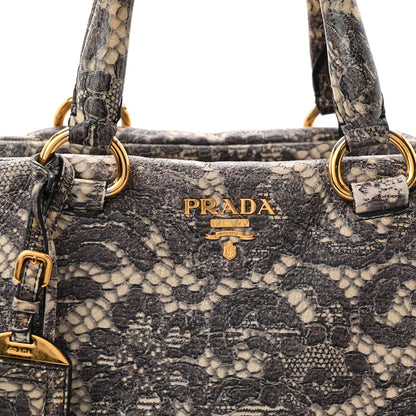 Prada Cervo Lux Print Lace Bauletto Bag Talco 8 of 13