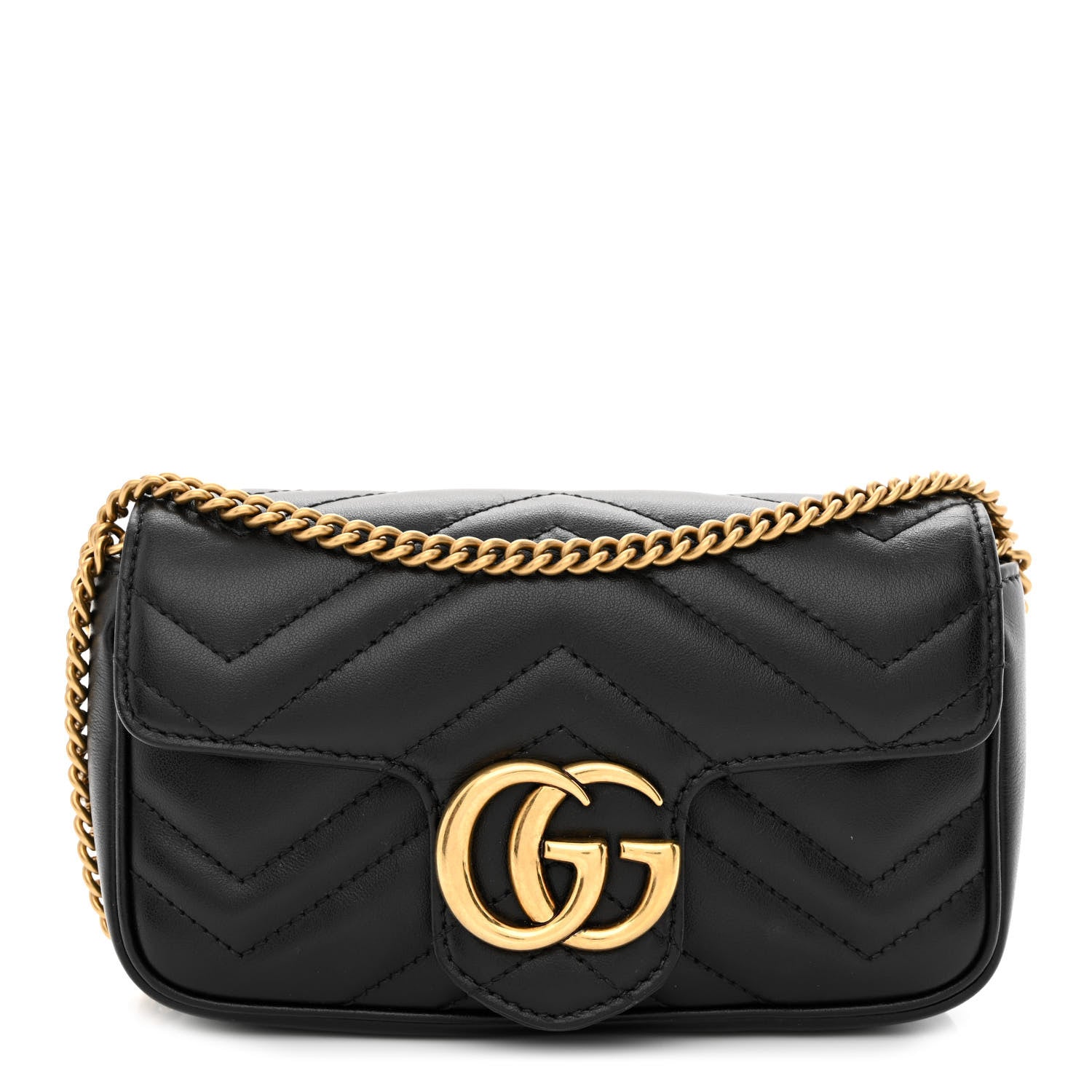 Gucci Calfskin Matelasse Super Mini GG Marmont Shoulder Bag Black 1 of 11