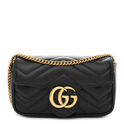 Gucci Calfskin Matelasse Super Mini GG Marmont Shoulder Bag Black 1 of 11