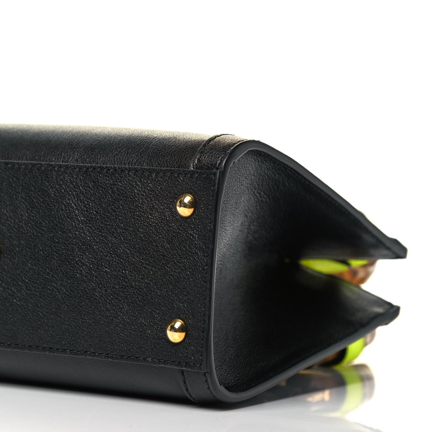 Wonka Grain Calfskin Mini Diana Tote Bag Black Yellow Fluo