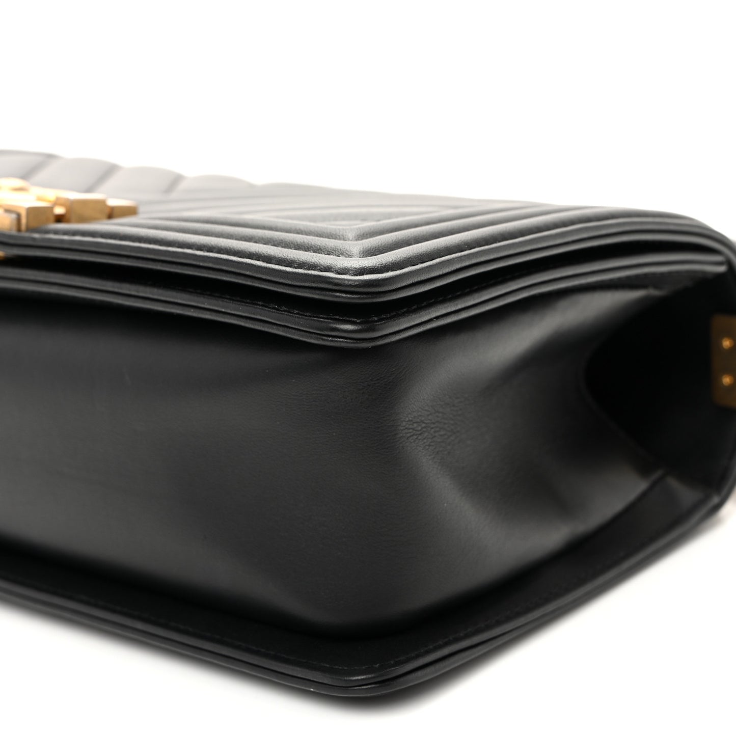 Calfskin Chevron Quilted Medium Boy Flap Black