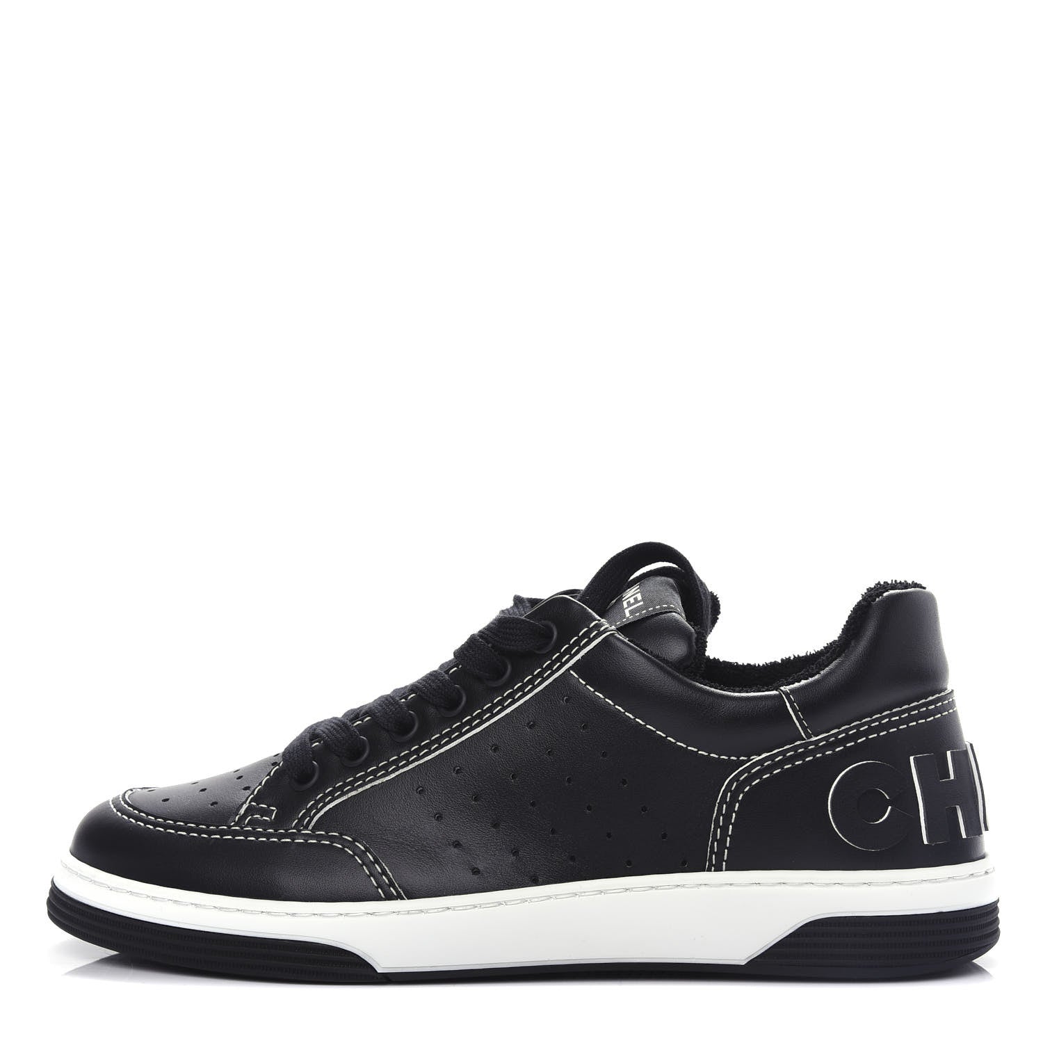 Chanel Calfskin Womens Logo Sneakers 38 Black White 1 of 11