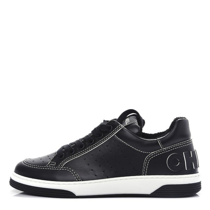 Chanel Calfskin Womens Logo Sneakers 38 Black White 1 of 11