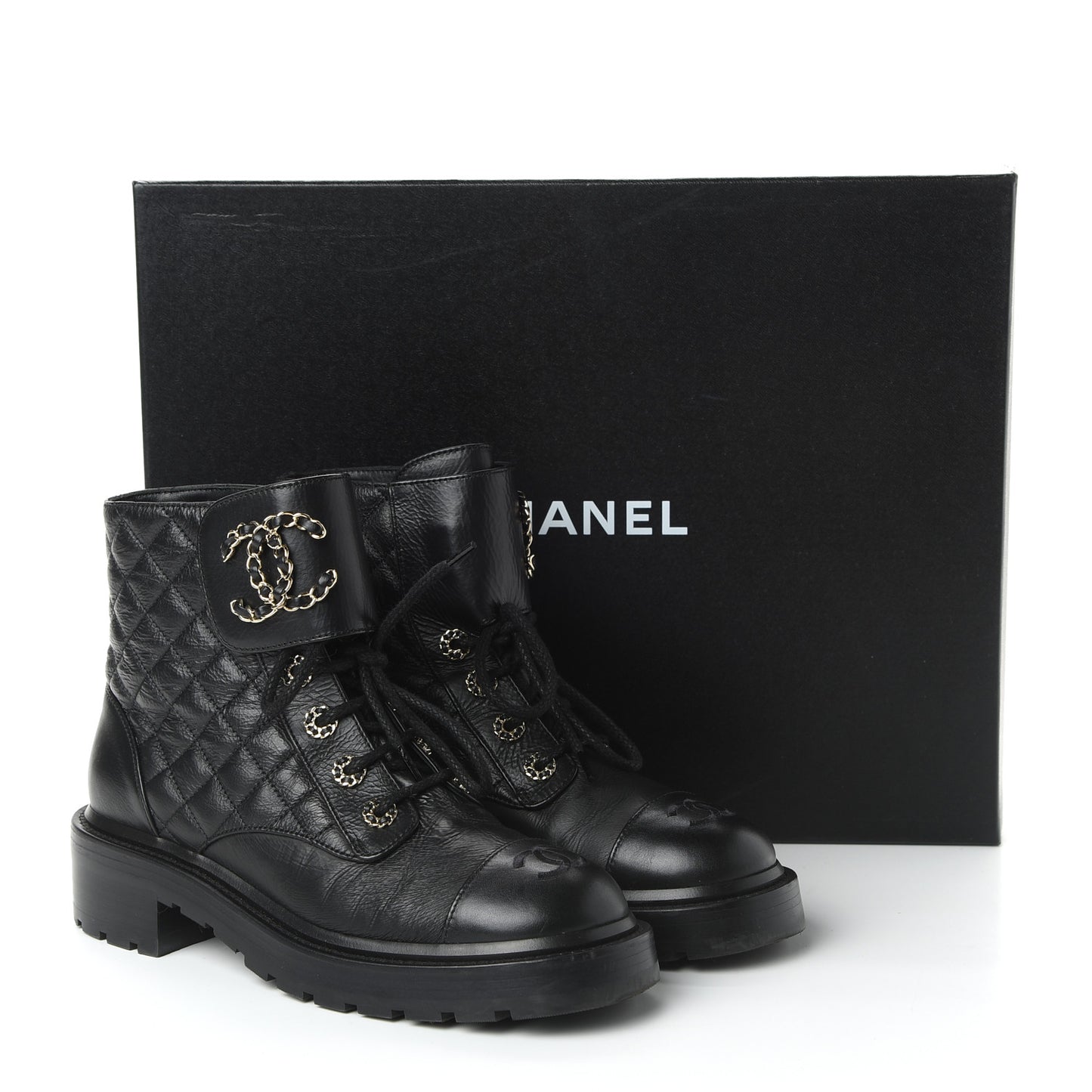 Shiny Goatskin Calfskin Quilted Lace Up Combat Boots 38 Black