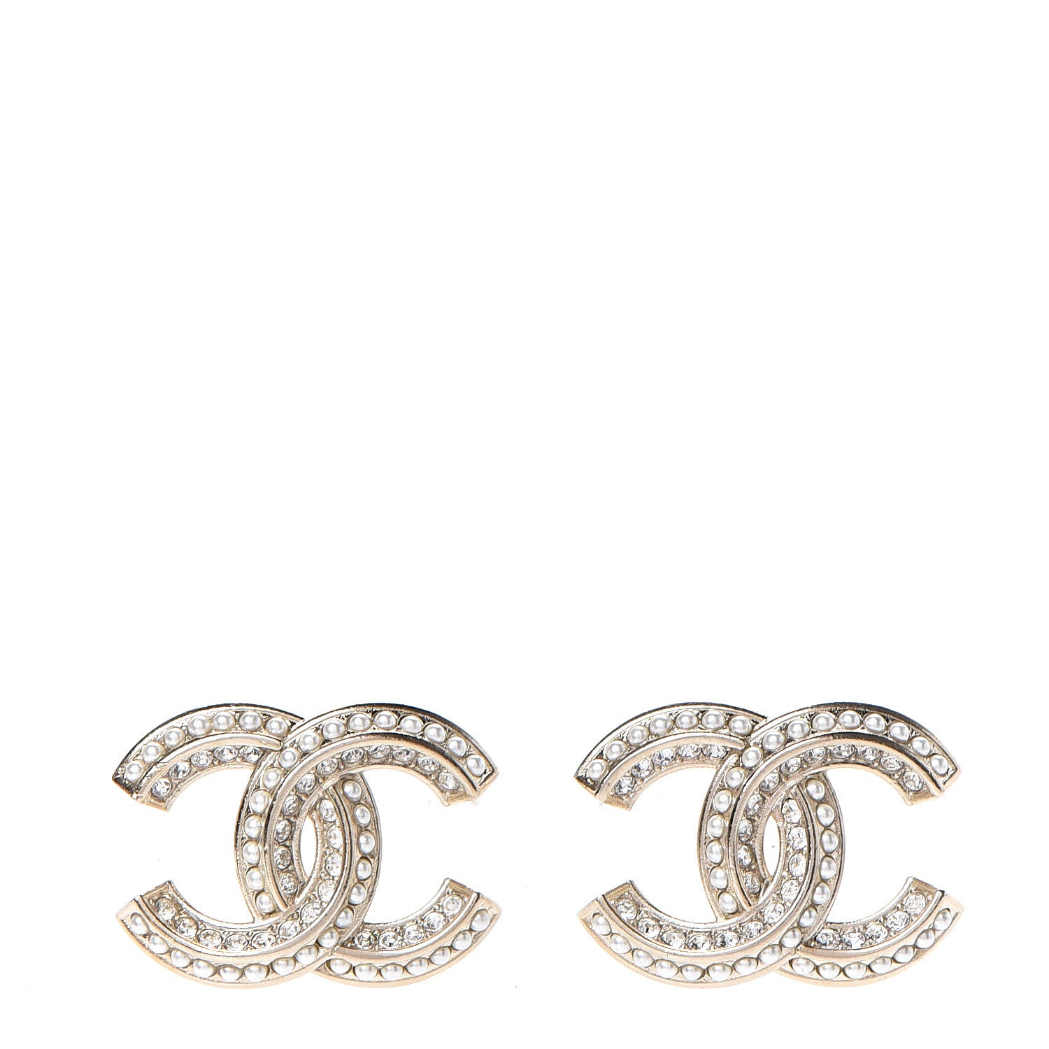 Chanel Crystal Pearl CC Earrings Light Gold 1 of 5
