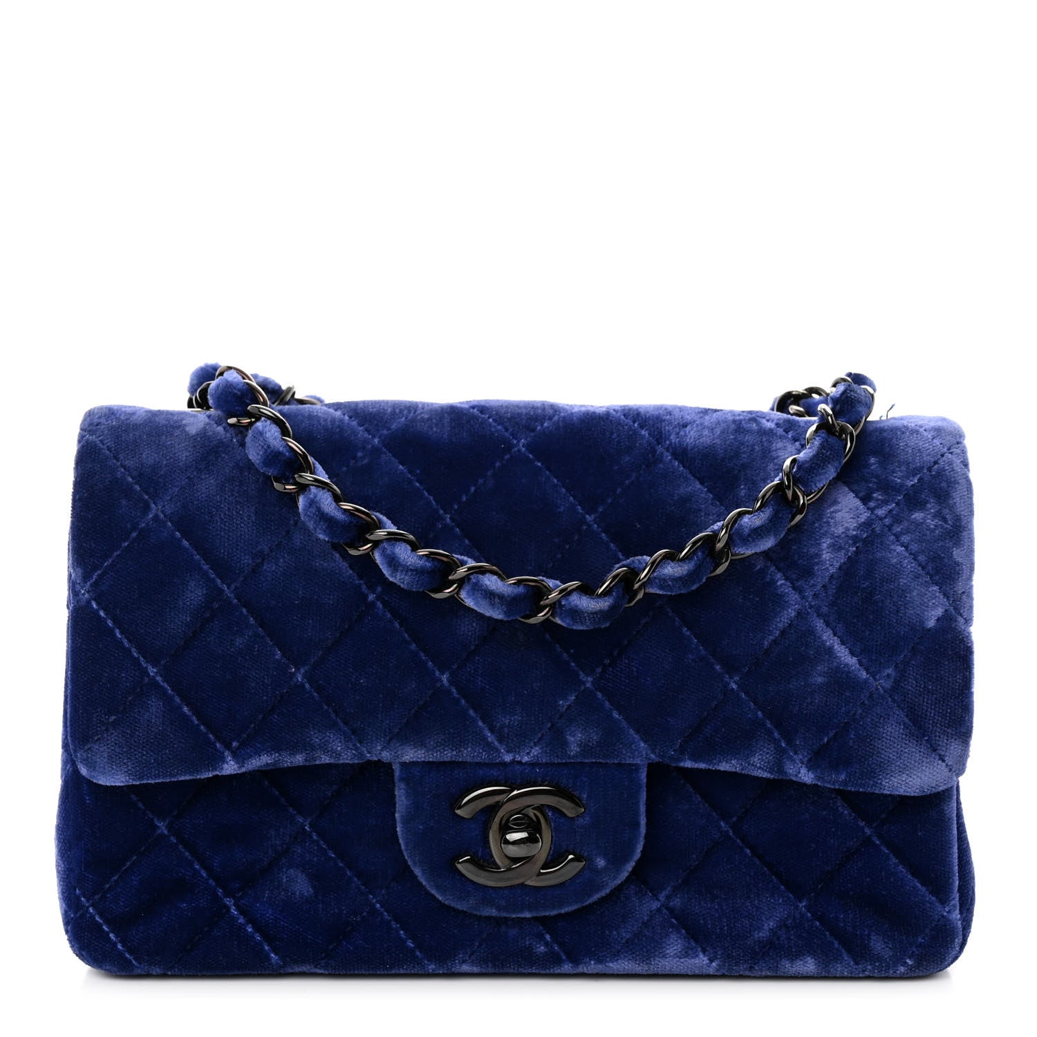 Chanel Velvet Quilted Mini Rectangular Flap Dark Blue 1 of 10