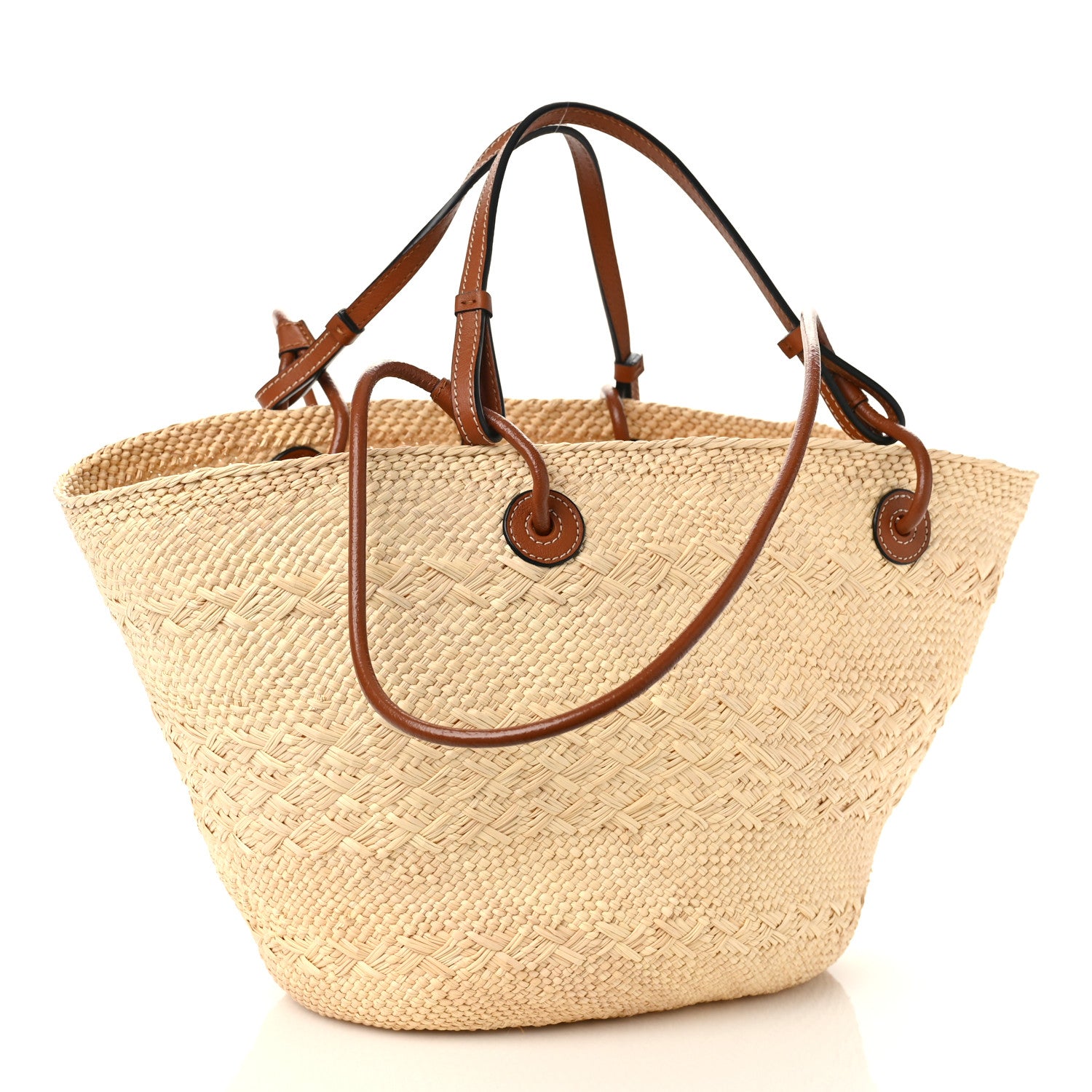 Loewe Calfskin Raffia Small Anagram Basket Tote Bag Natural Tan 3 of 9