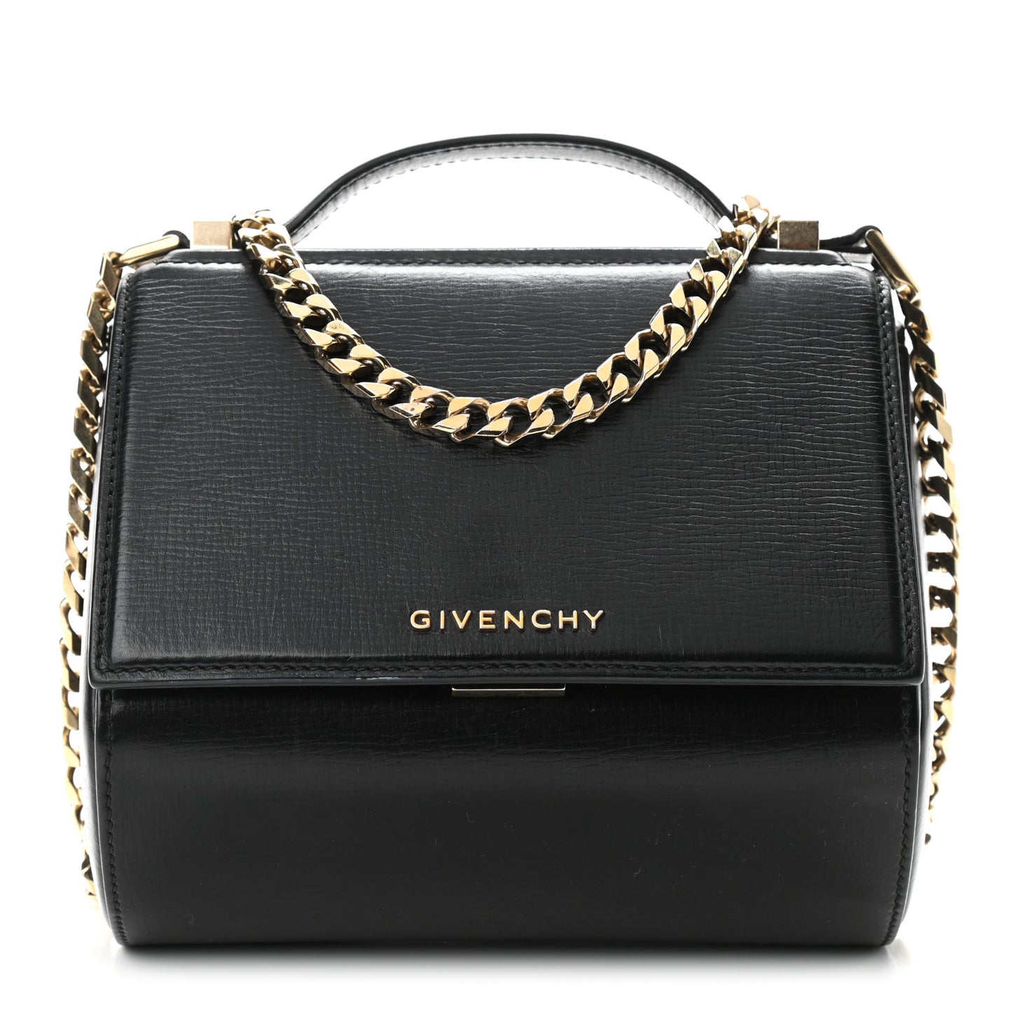 Textured Calfskin Mini Pandora Box Chain Crossbody Bag Black