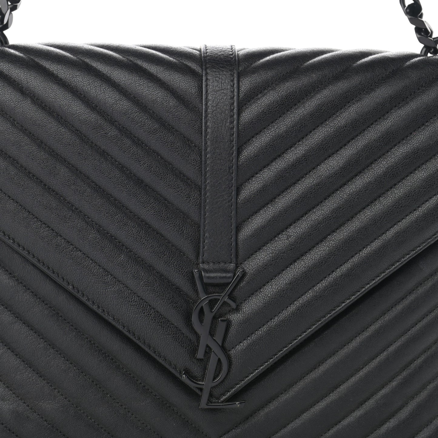 Sheepskin Matelasse Chevron Monogram Monochrome Large College Satchel Black