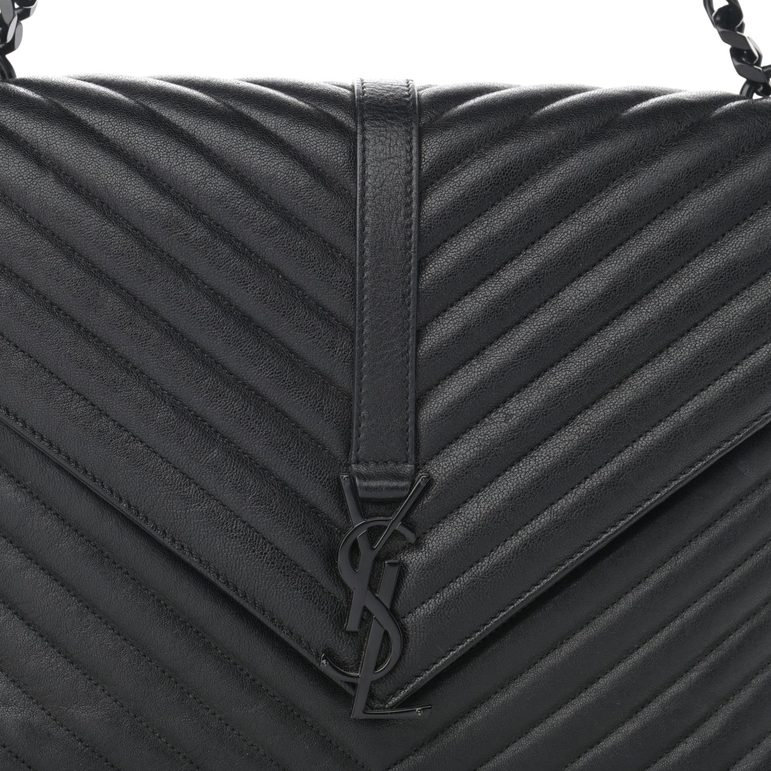 Saint Laurent Sheepskin Matelasse Chevron Monogram Monochrome Large College Satchel Black 8 of 14