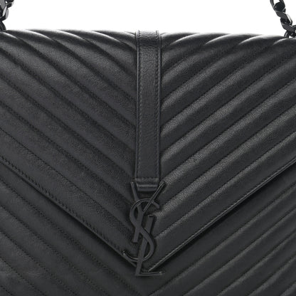 Saint Laurent Sheepskin Matelasse Chevron Monogram Monochrome Large College Satchel Black 8 of 14