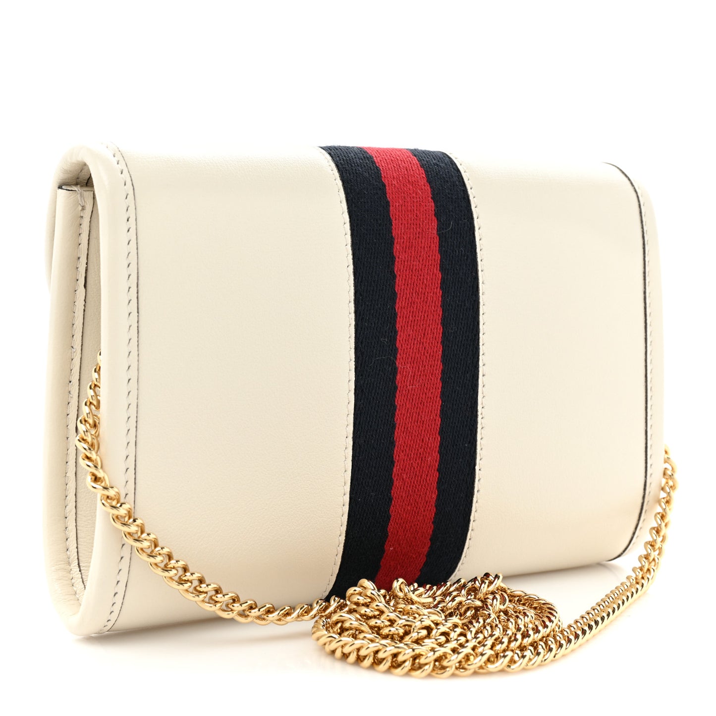 Textured Calfskin Web Mini Rajah Slim Flap Shoulder Bag Mystic White