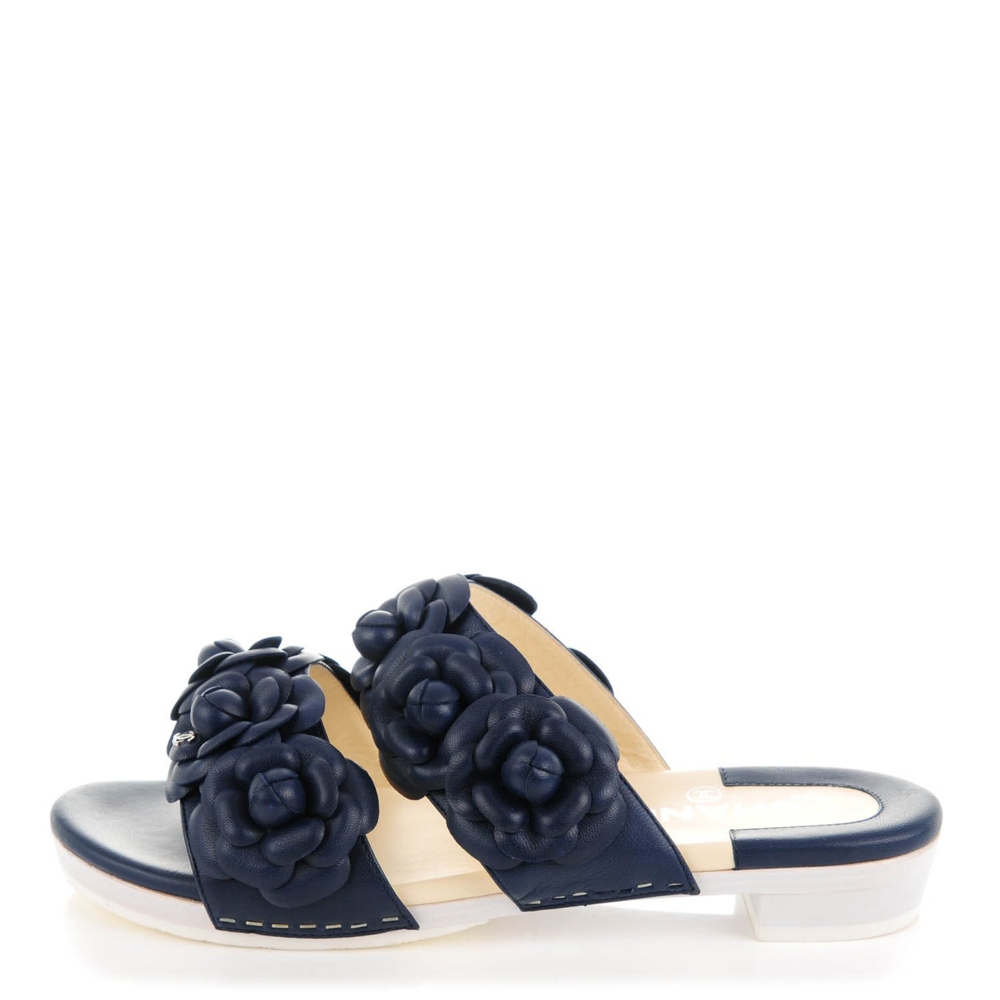 Lambskin Camellia Sandals 38 Dark Navy Blue