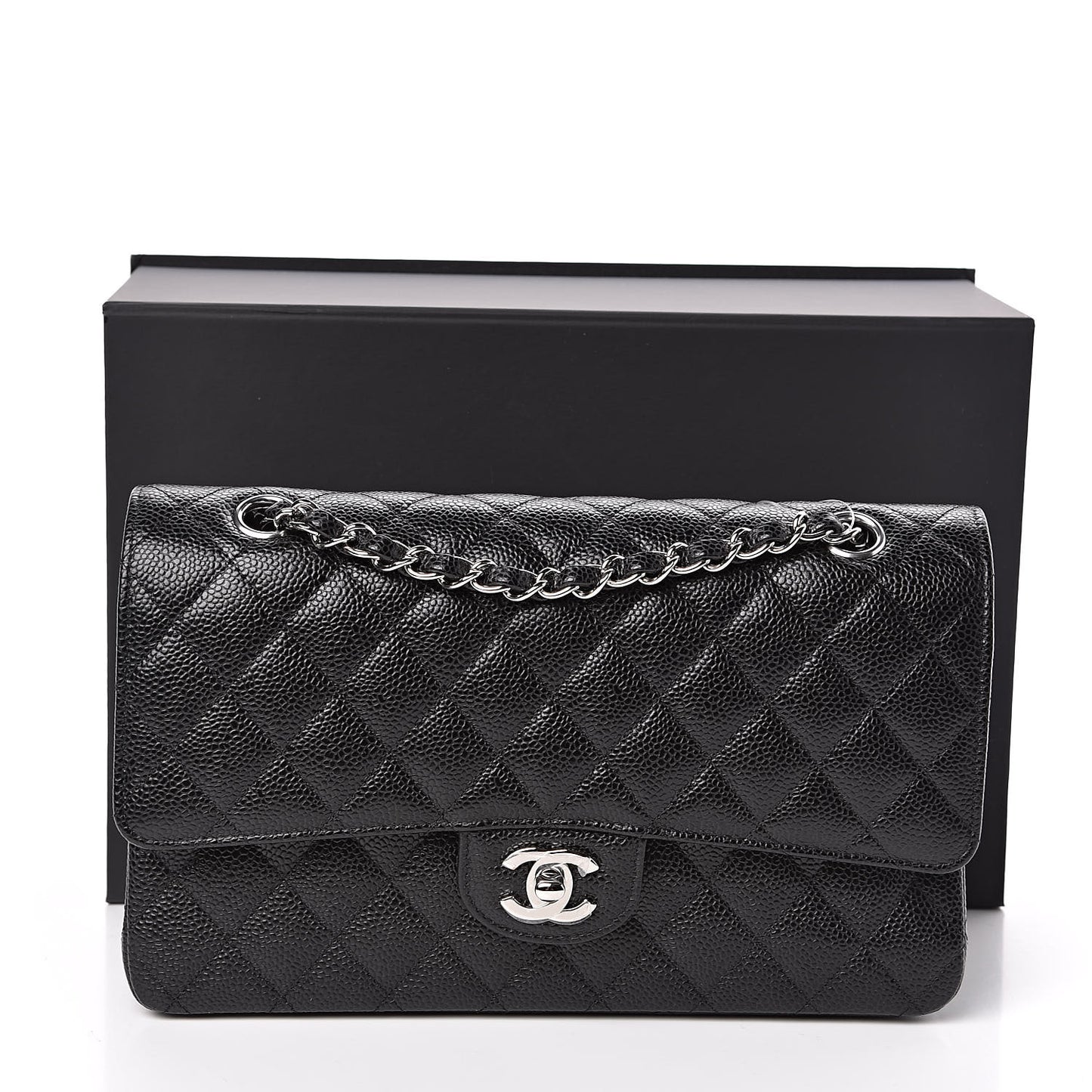 Caviar Quilted Medium Double Flap Black