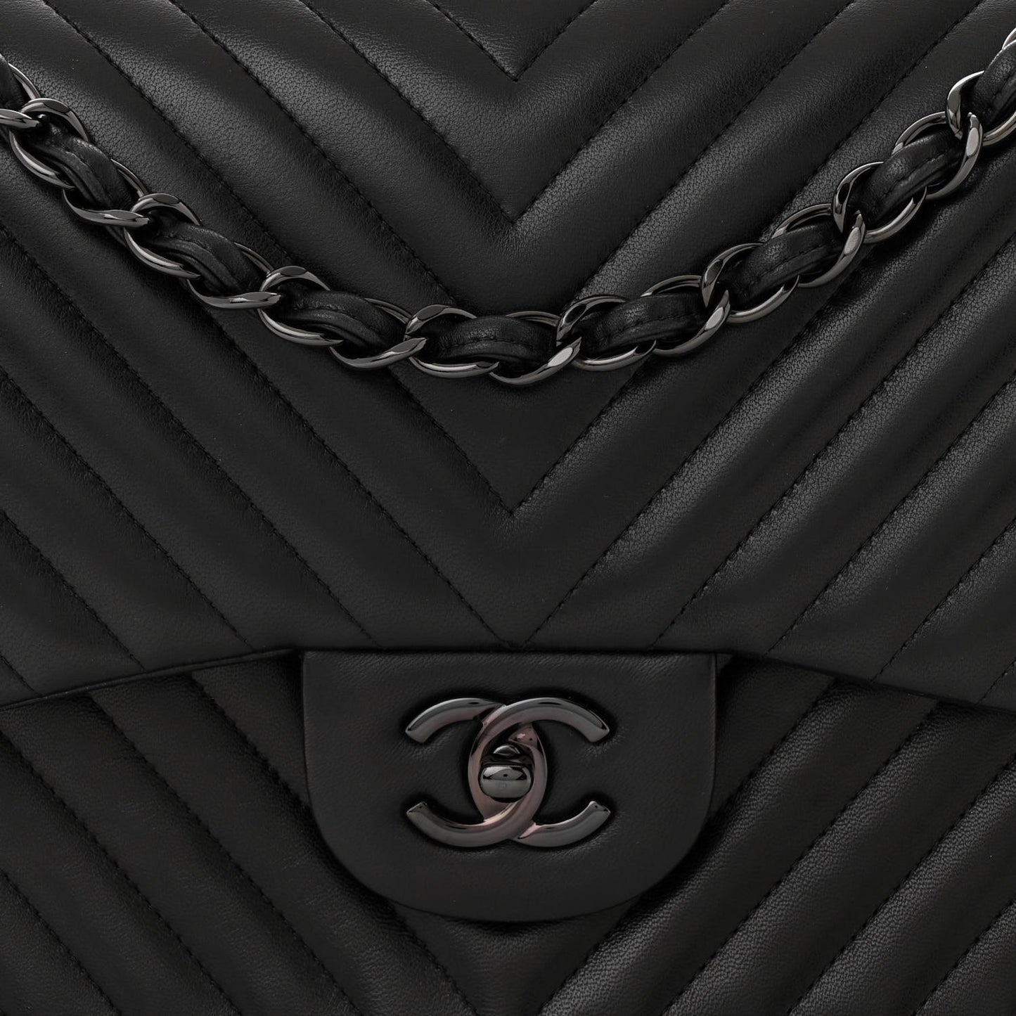 Lambskin Chevron Quilted Jumbo Double Flap So Black