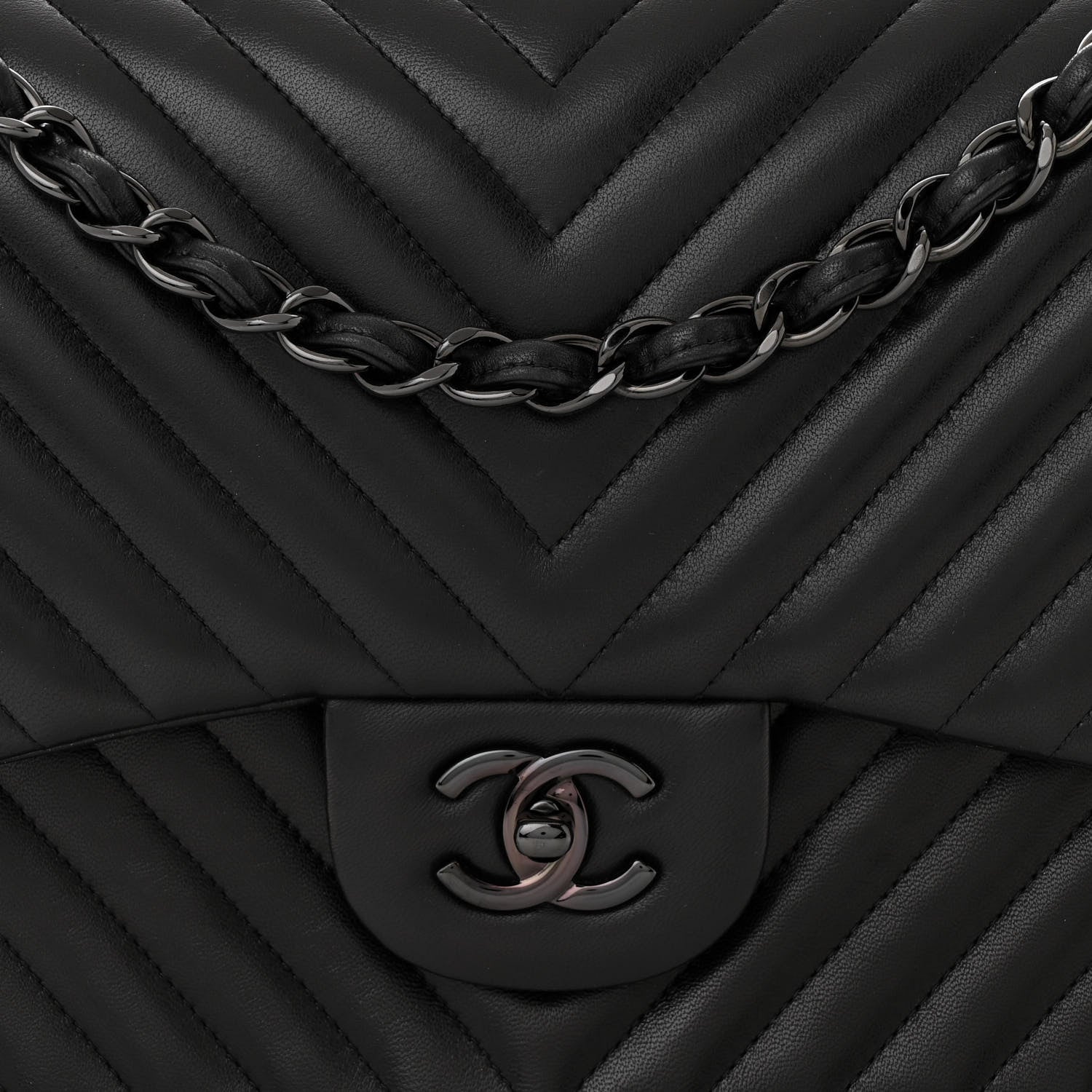 Chanel Lambskin Chevron Quilted Jumbo Double Flap So Black 8 of 10