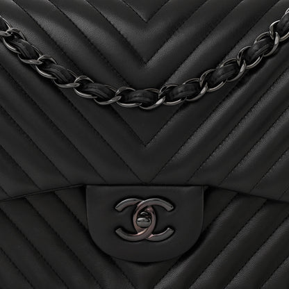Chanel Lambskin Chevron Quilted Jumbo Double Flap So Black 8 of 10