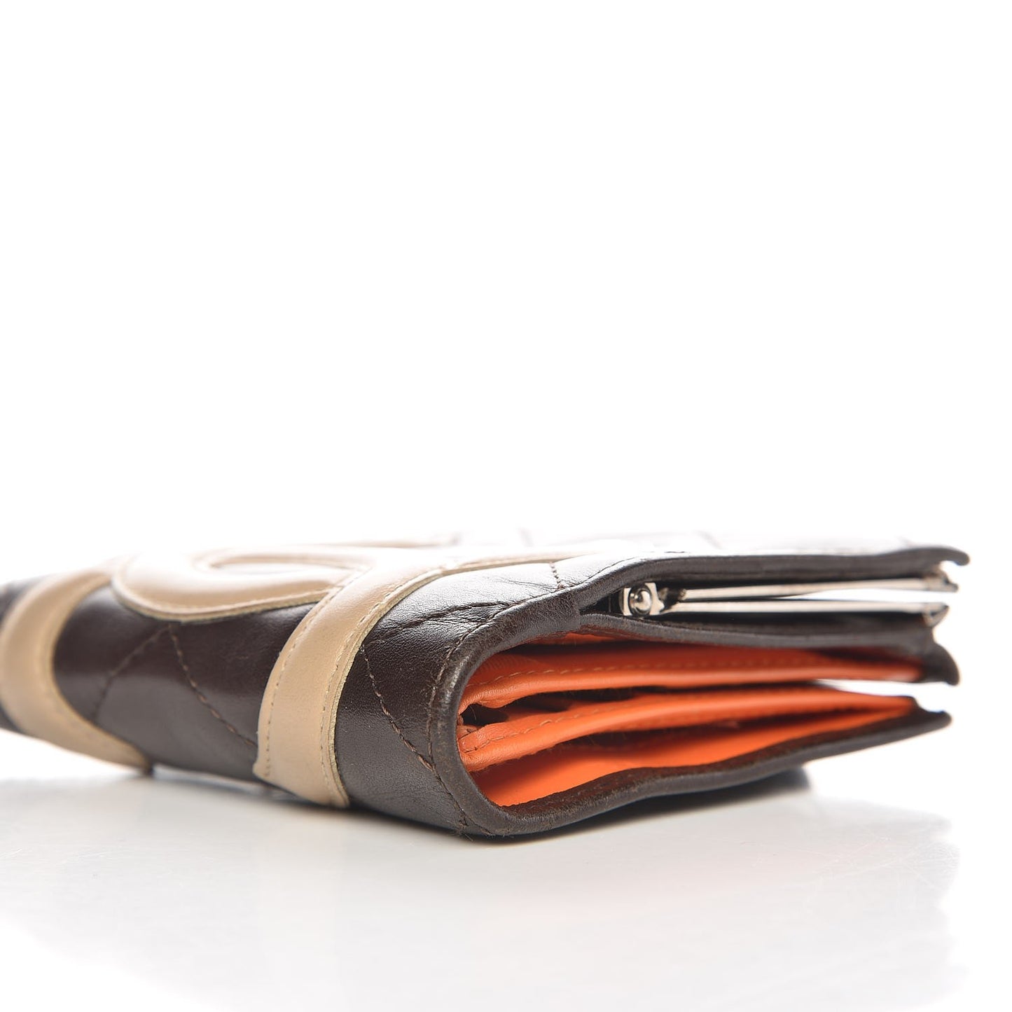 Calfskin Quilted Cambon Bi-fold Wallet Brown