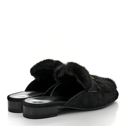 Hermes Mink Fur Suede Goatskin Trocadero Mule 35 Black 4 of 7