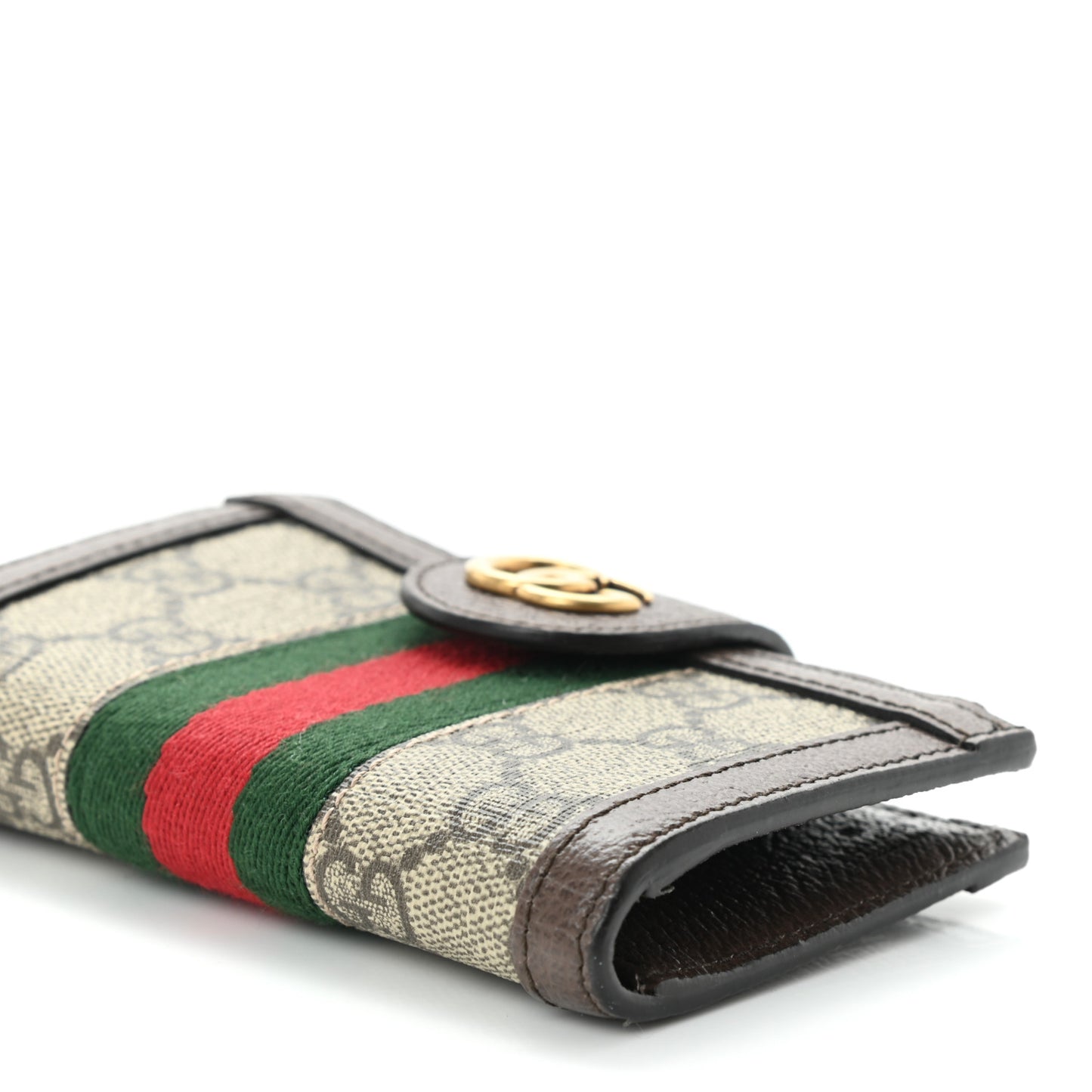 GG Supreme Monogram Textured Dollar Calfskin Web Ophidia Overlay Zip Around Card Case Wallet Beige Ebony New Acero