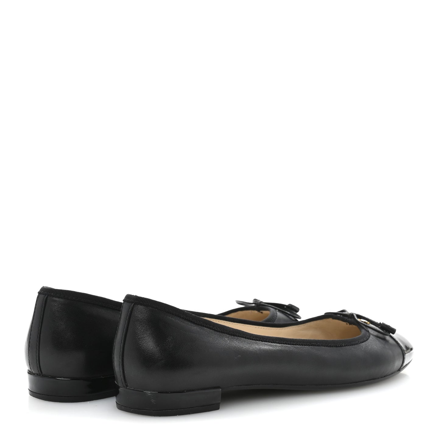 Nappa Vernice Cap Toe Logo Bow Ballerina Flats 39.5 Black