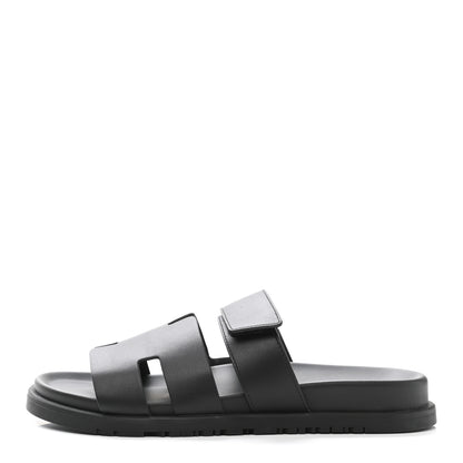 Hermes Calfskin Womens Chypre Sandals 40.5 Black 1 of 8