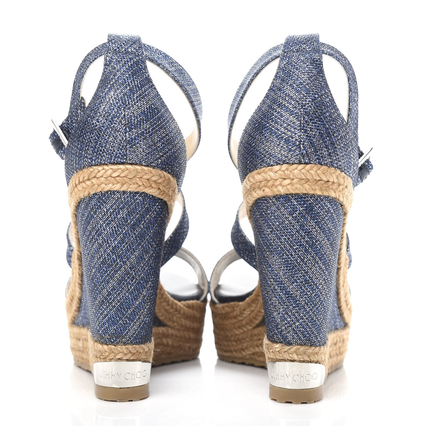 Denim Braided Portia 120 Platform Wedge Sandals 39 Navy