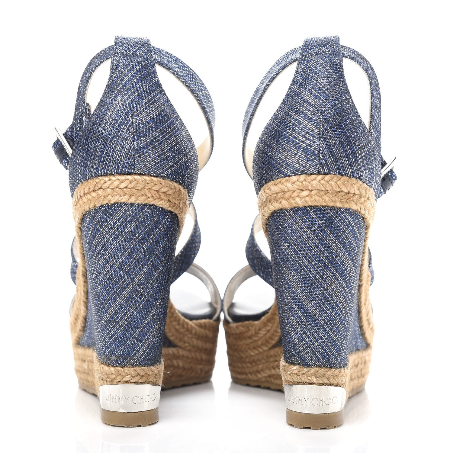 Jimmy Choo Denim Braided Portia 120 Platform Wedge Sandals 39 Navy 7 of 10