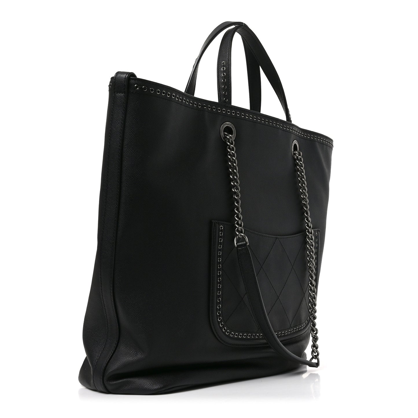 Calfskin Large Coco Eyelets Shopping Tote Black