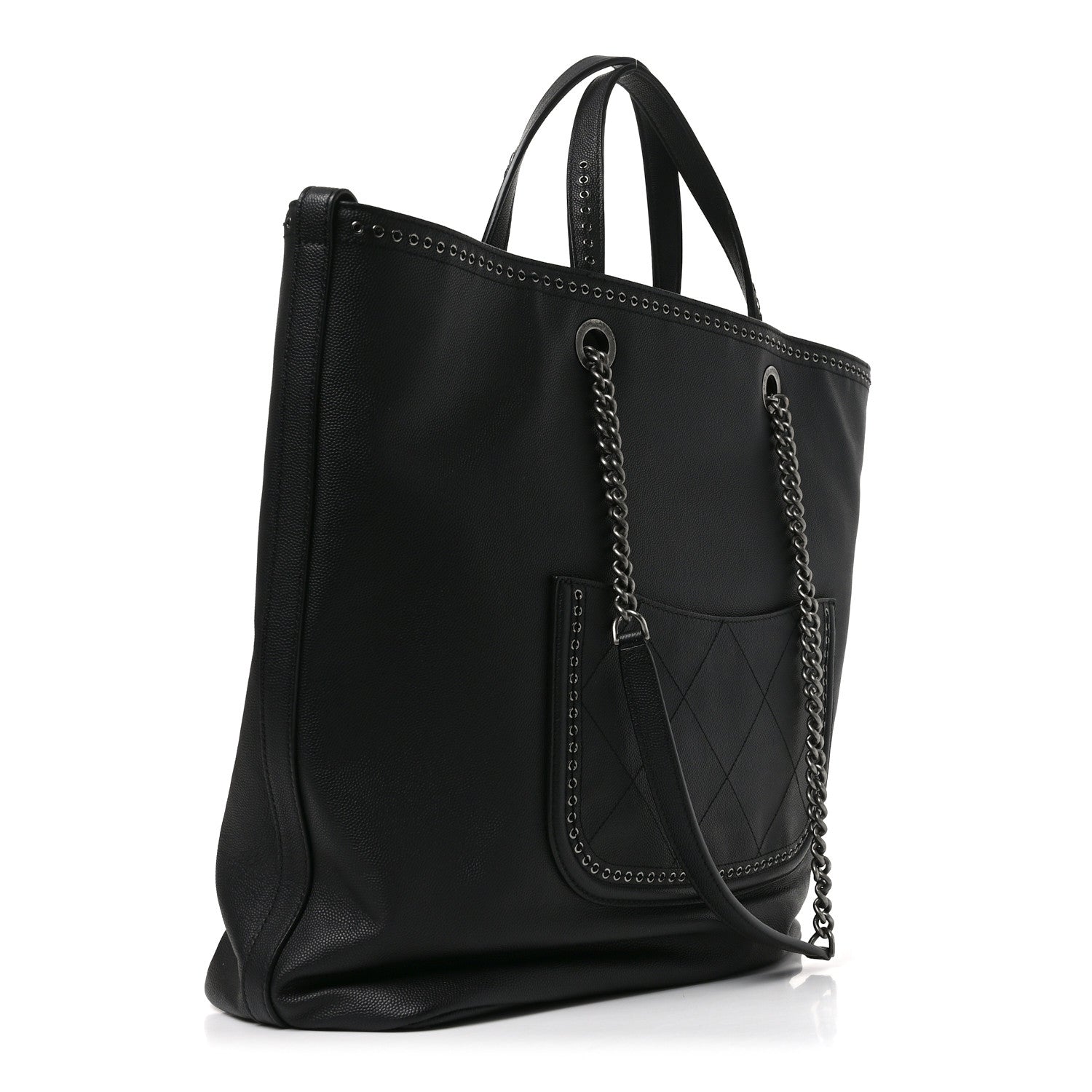 Chanel Calfskin Large Coco Eyelets Shopping Tote Black 3 of 10