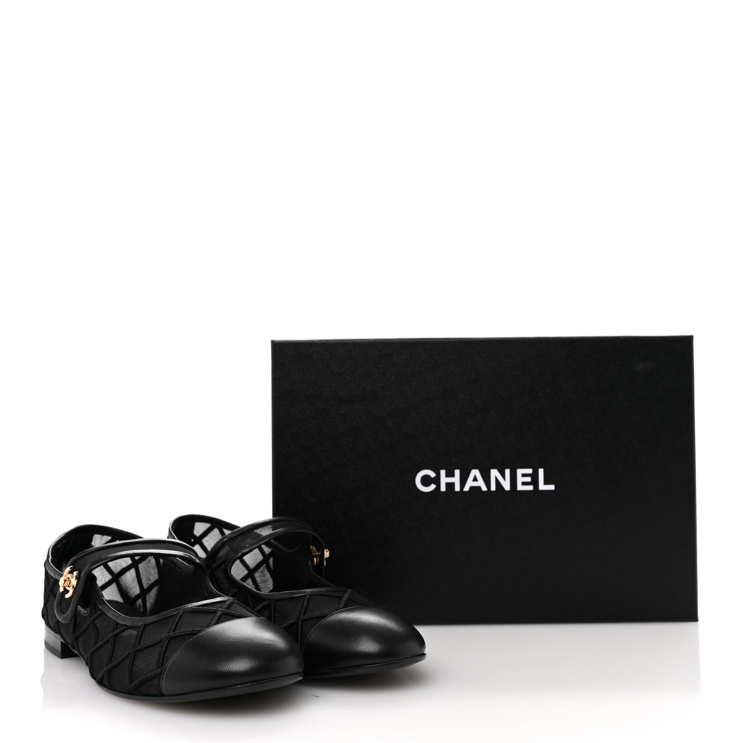 Chanel Lambskin Fabric Mesh Quilted Mary Jane Cap Toe Flats 40.5 Black 9 of 9