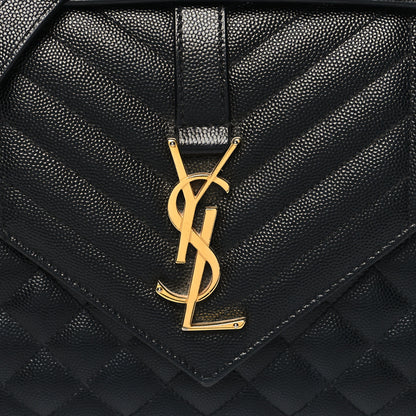 Saint Laurent Grain De Poudre Textured Mixed Matelasse Triquilt Medium Monogram Satchel Black 7 of 9