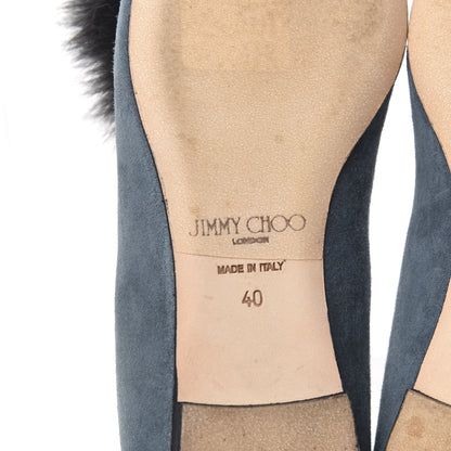 Jimmy Choo Suede Fox Fur Gale Ballet Flats 40 Blue 6 of 8