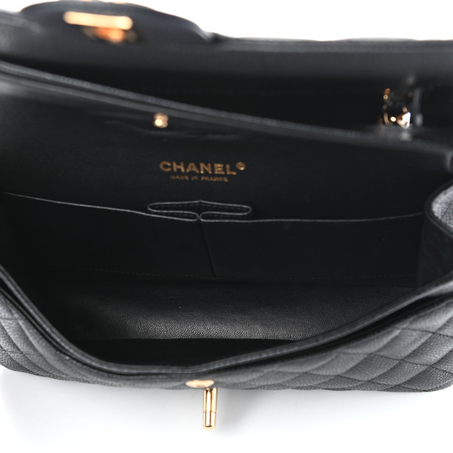 Caviar Quilted Medium Double Flap Black