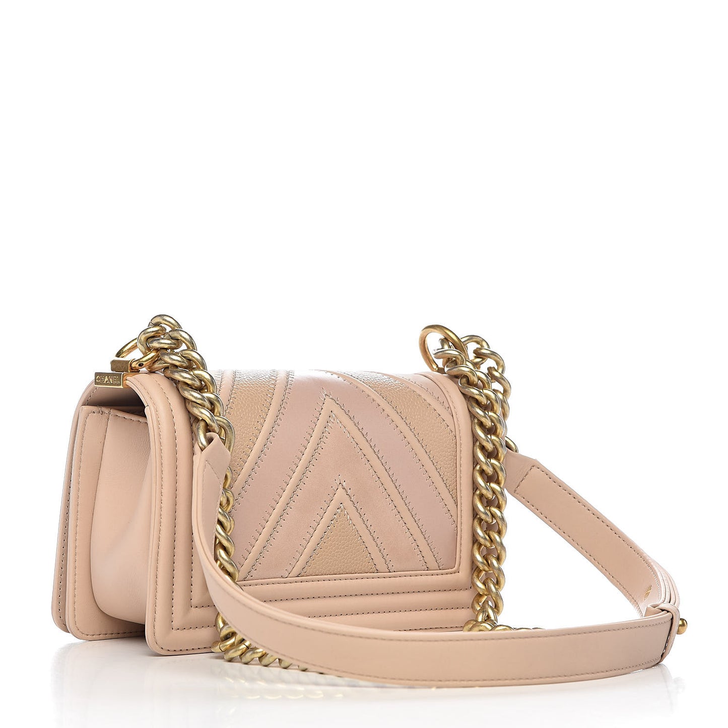 Caviar Suede Calfskin Chevron Quilted Small Boy Flap Light Pink