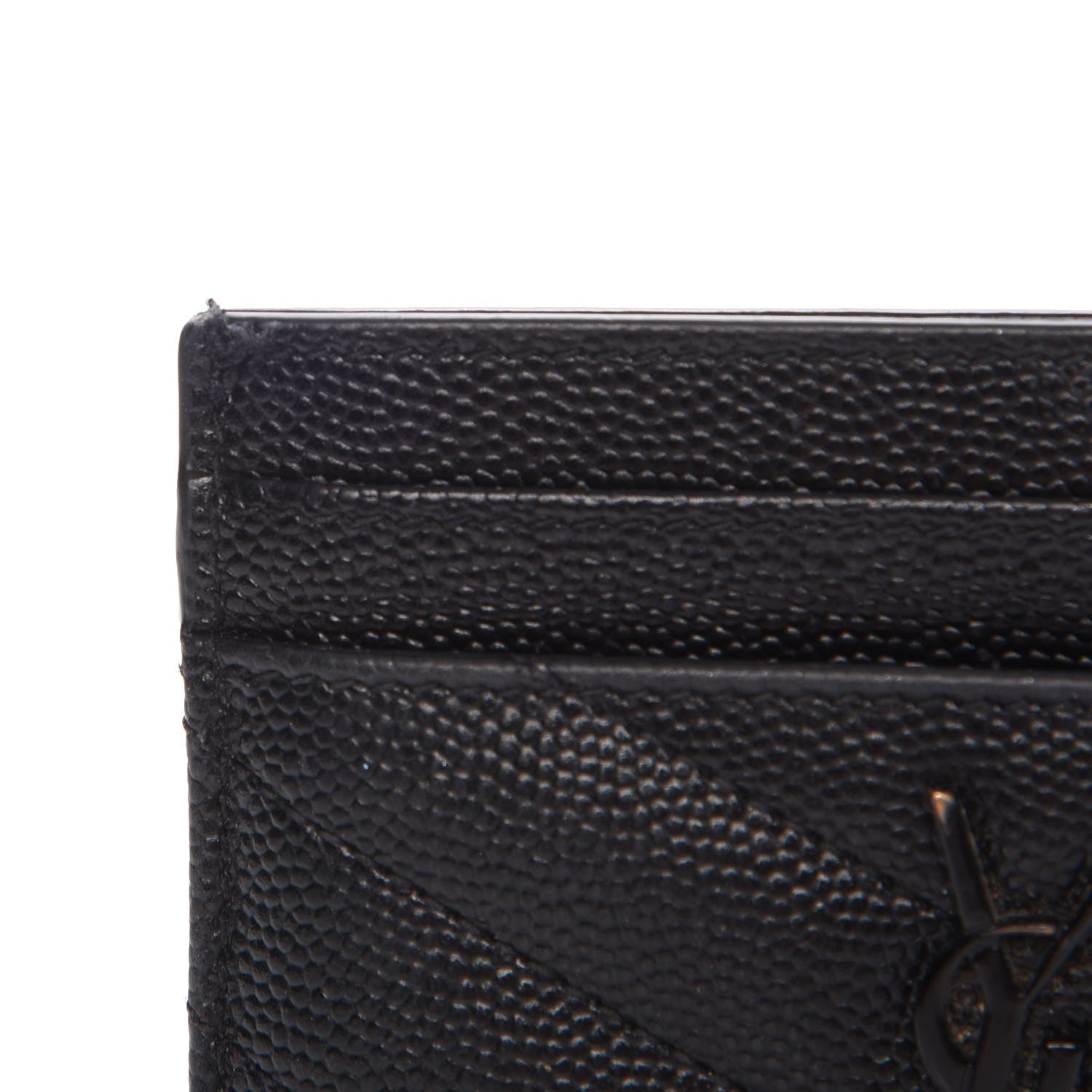 Saint Laurent Grain De Poudre Matelasse Chevron Monogram Credit Card Case Black 6 of 12
