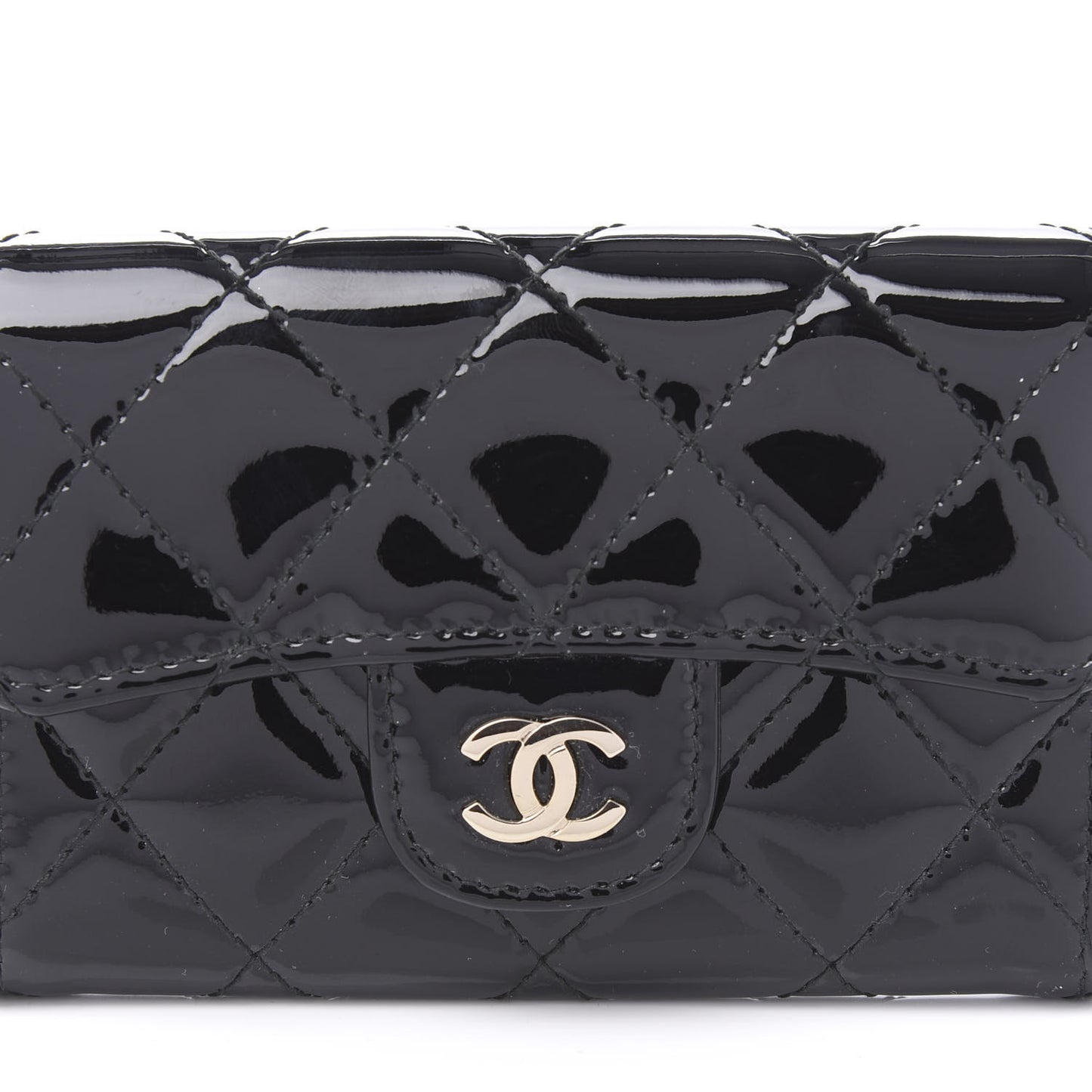 Patent Quilted Flap Card Holder Wallet Black