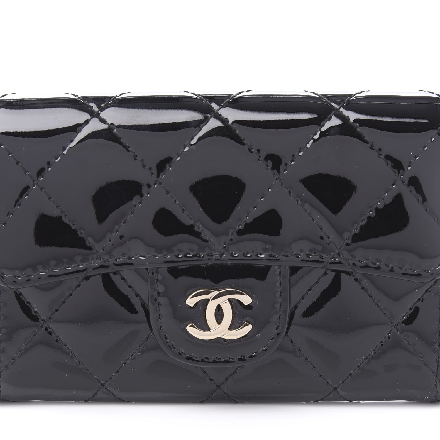Chanel Patent Quilted Flap Card Holder Wallet Black 8 of 11