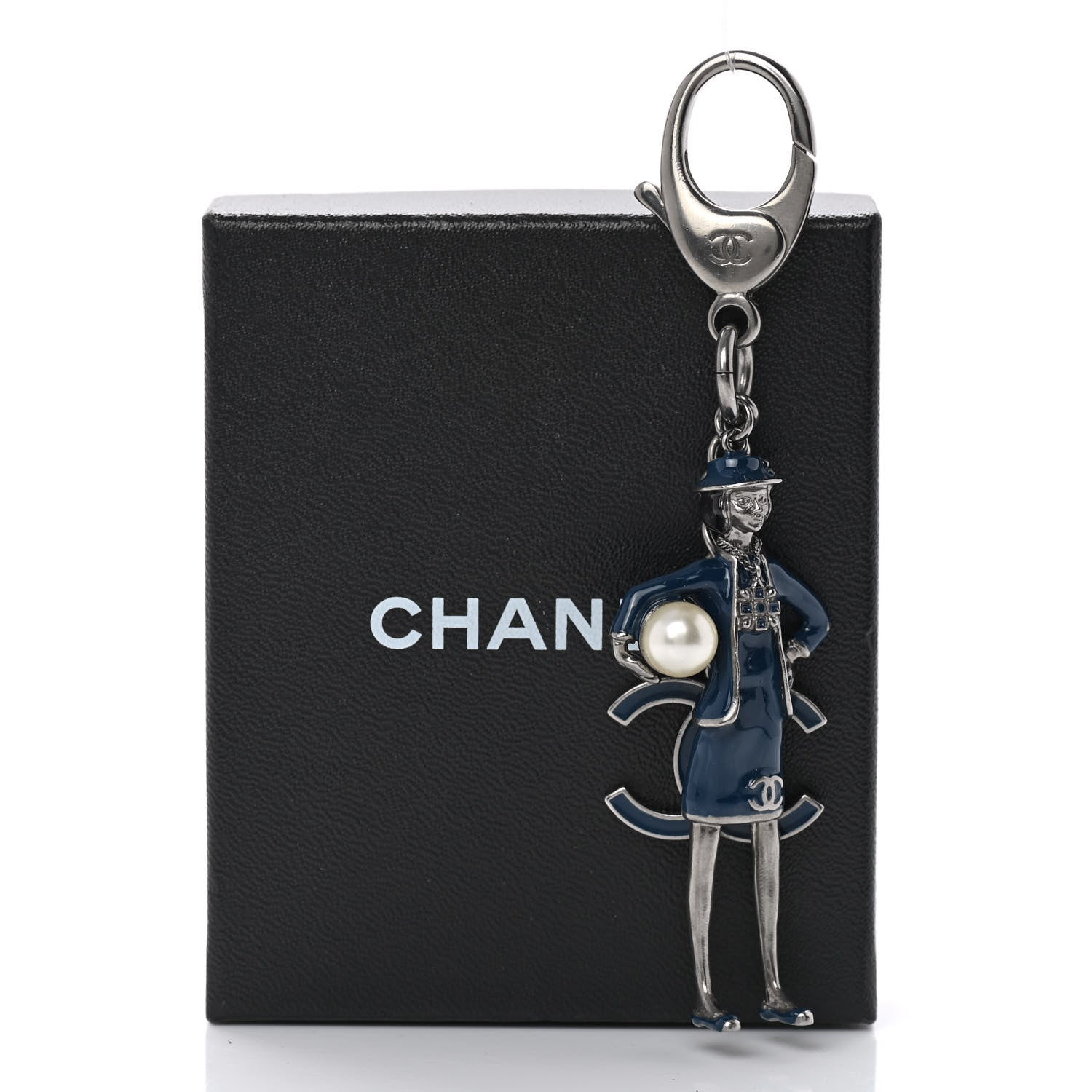 Chanel Enamel Pearl Coco Chanel Bag Charm Navy Silver 1111937