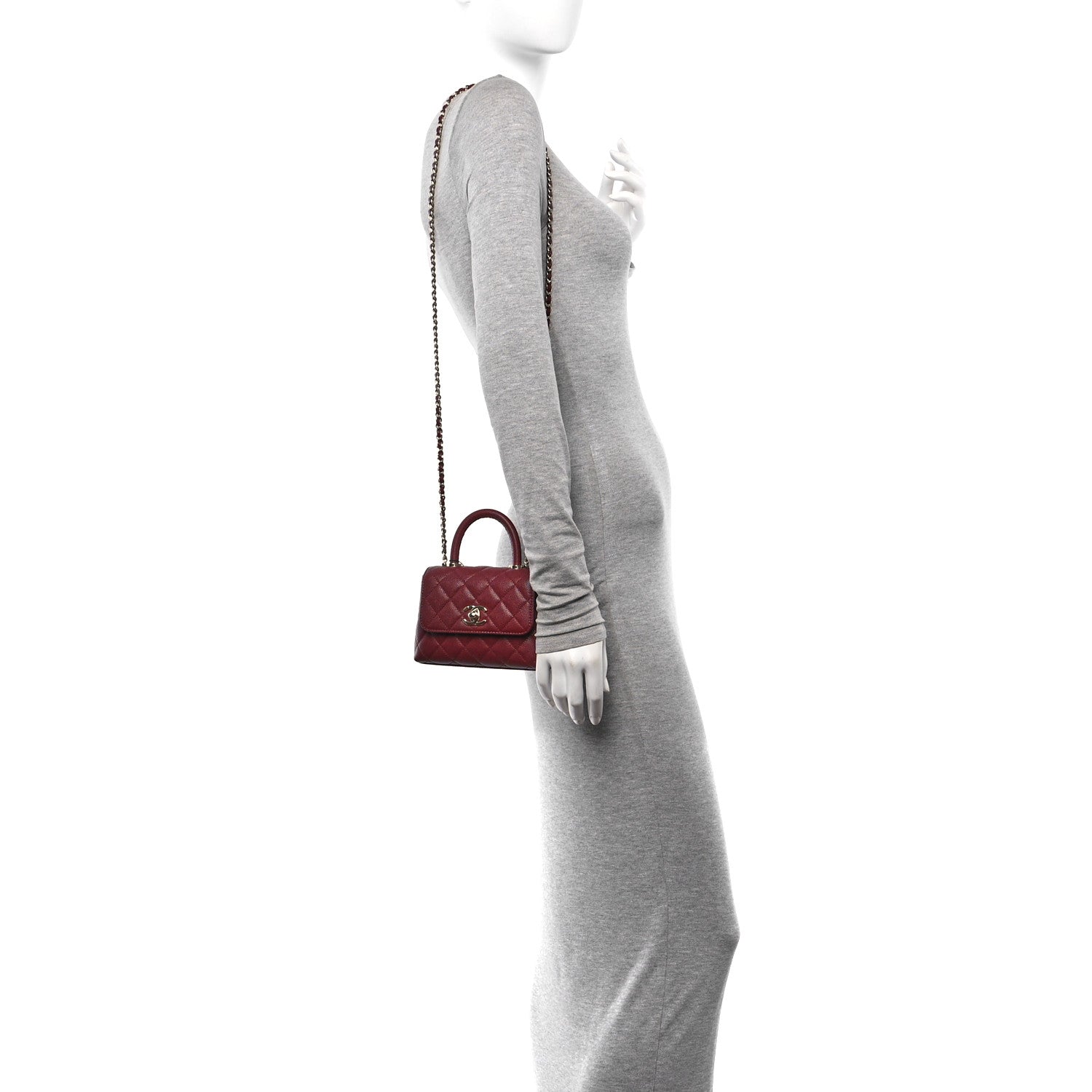 Chanel Caviar Quilted Coco Handle Clutch With Chain Burgundy 2 of 10